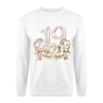 19.Hochzeitstag , Perlmutt Hochzeit 19 Jahre - Unisex Pullover - Weiß - Vorne - Alina (178cm) & Michal (187cm)