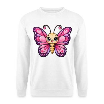 Schmetterling Kawaii Style – Süßes Naturmotiv - Unisex Pullover - Weiß - Vorne - Alina (178cm) & Michal (187cm)