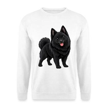 Schipperke Kawaii Style – Süßer kleiner Hund - Unisex Pullover - Weiß - Vorne - Alina (178cm) & Michal (187cm)