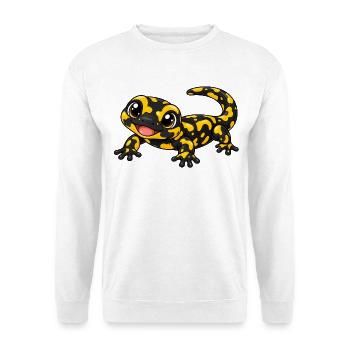 Salamander Kawaii Style – Süßes Amphibienmotiv - Unisex Pullover - Weiß - Vorne - Alina (178cm) & Michal (187cm)