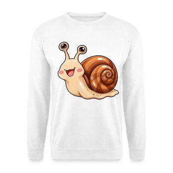 Schnecke Kawaii Style – Süßes Schneckenmotiv - Unisex Pullover - Weiß - Vorne - Alina (178cm) & Michal (187cm)