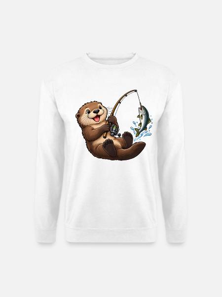 Seeotter beim Angeln – Lustiges Angelmotiv - Unisex Pullover - Weiß