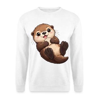 Seeotter Kawaii Style – Süßer Otter - Unisex Pullover - Weiß - Vorne - Alina (178cm) & Michal (187cm)
