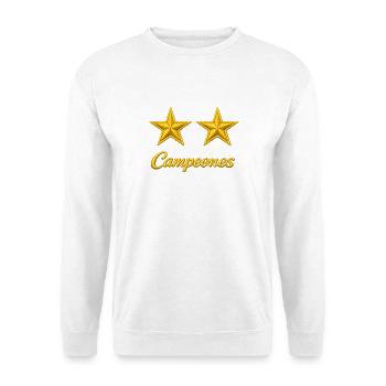 Spanien zwei goldene Sterne - Unisex Pullover - Weiß - Vorne - Alina (178cm) & Michal (187cm)