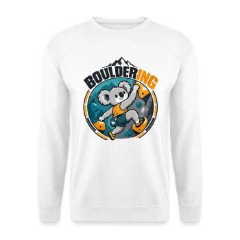Süßer Koala beim Bouldern – Kletternder Koalabär - Unisex Pullover - Weiß - Vorne - Alina (178cm) & Michal (187cm)