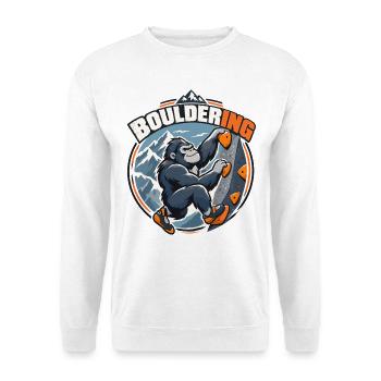 Süßer Gorilla beim Bouldern – Kletter Affe - Unisex Pullover - Weiß - Vorne - Alina (178cm) & Michal (187cm)