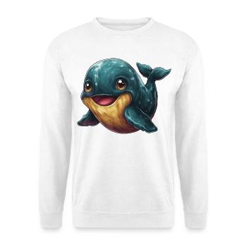 Kuschelfreund Wal Cartoon - Unisex Pullover - Weiß - Vorne - Alina (178cm) & Michal (187cm)