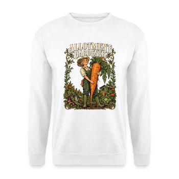 Gärtner mit einer großen Karotte - Unisex Pullover - Weiß - Vorne - Alina (178cm) & Michal (187cm)
