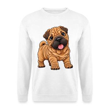 Shar Pei Kawaii Style – Süßer Faltenhund - Unisex Pullover - Weiß - Vorne - Alina (178cm) & Michal (187cm)