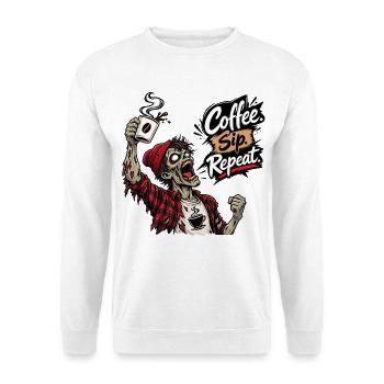 Kaffeeliebhaber Zombie Kaffee Spruch Design - Unisex Pullover - Weiß - Vorne - Alina (178cm) & Michal (187cm)