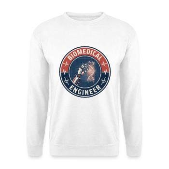 Vintage Biomedical Engineer DNA-Roboterhandabzeichen - Unisex Pullover - Weiß - Vorne - Alina (178cm) & Michal (187cm)