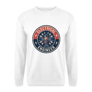 Vintage Electrical Engineer Vakuumröhrenabzeichen oben - Unisex Pullover - Weiß - Vorne - Alina (178cm) & Michal (187cm)