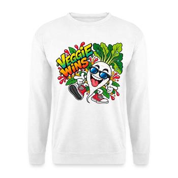 Veggie Wins Rettich - Unisex Pullover - Weiß - Vorne - Alina (178cm) & Michal (187cm)