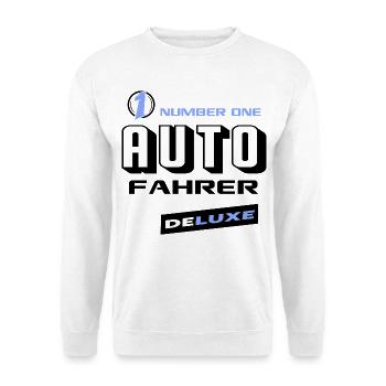 Autofahrer Number One Deluxe Bester Fahrzeuge - Unisex Pullover - Weiß - Vorne - Alina (178cm) & Michal (187cm)