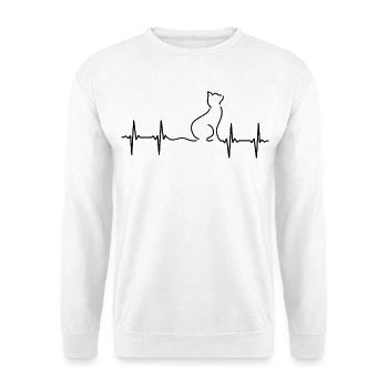 Katze EKG Herzschlag - Unisex Pullover - Weiß - Vorne - Alina (178cm) & Michal (187cm)