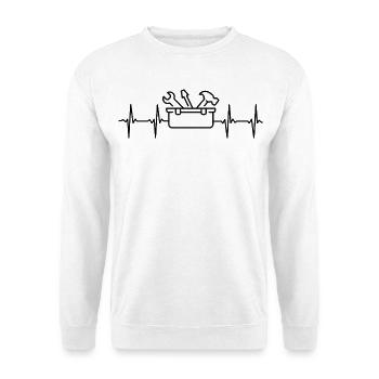Handwerker EKG Herzschlag - Unisex Pullover - Weiß - Vorne - Alina (178cm) & Michal (187cm)