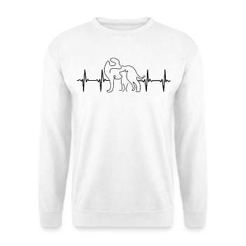 Hund und Katze EKG Herzschlag - Unisex Pullover - Weiß - Vorne - Alina (178cm) & Michal (187cm)