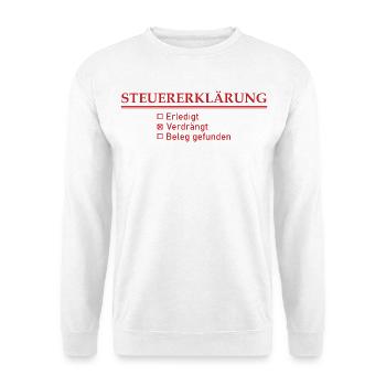 Steuererklärung Verdrängt Lustiger Spruch Humor - Unisex Pullover - Weiß - Vorne - Alina (178cm) & Michal (187cm)