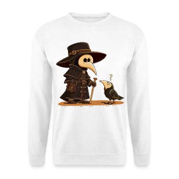 Pestdoktor Rabe Krähe Mittelalter LARP Fantasy - Unisex Pullover - Weiß - Vorne - Alina (178cm) & Michal (187cm)