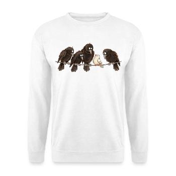 Krähen Raben Taube Statement Anderssein Vogel - Unisex Pullover - Weiß - Vorne - Alina (178cm) & Michal (187cm)