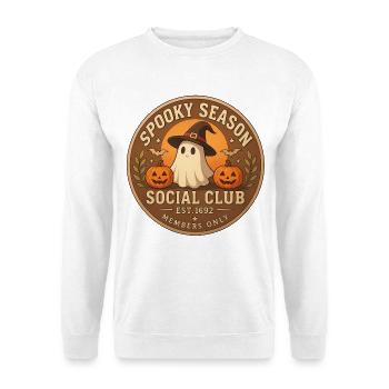 Spooky Season Social Club Abzeichen - Unisex Pullover - Weiß - Vorne - Alina (178cm) & Michal (187cm)