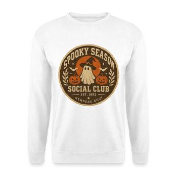 Spooky Season Social Club Abzeichen - Unisex Pullover - Weiß - Vorne - Alina (178cm) & Michal (187cm)