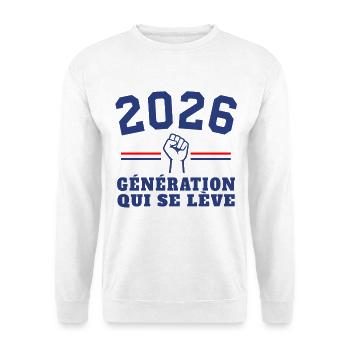 Aufstieg der Generation 2026 - Unisex Pullover - Weiß - Vorne - Alina (178cm) & Michal (187cm)