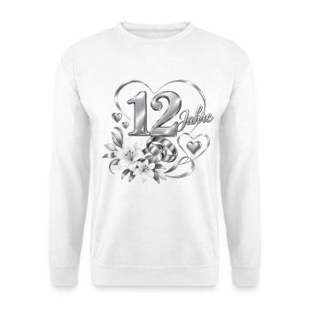12.Hochzeitstag , 12 Jahre , Nickelhochzeit - Unisex Pullover - Weiß - Vorne - Alina (178cm) & Michal (187cm)