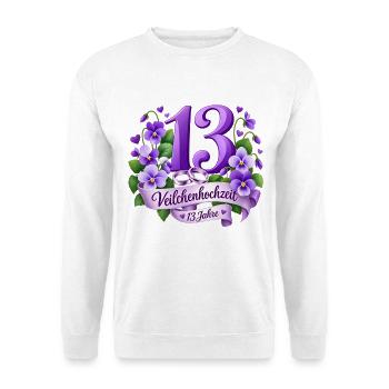 13.Hochzeitstag , Veilchenhochzeit 13 Jahre - Unisex Pullover - Weiß - Vorne - Alina (178cm) & Michal (187cm)