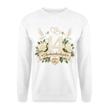 14. Hochzeitstag , 14 Jahre , Elfenbeinhochzeit  - Unisex Pullover - Weiß - Vorne - Alina (178cm) & Michal (187cm)