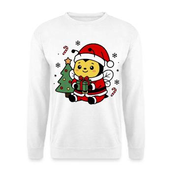 Niedliches Weihnachtsbien-Weihnachtsmann-Geschenk-Maskottchen - Unisex Pullover - Weiß - Vorne - Alina (178cm) & Michal (187cm)