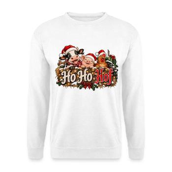 Weihnachten Landleben Ho Ho Hof Landwirtschaft  - Unisex Pullover - Weiß - Vorne - Alina (178cm) & Michal (187cm)