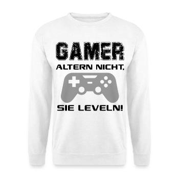 Gamer altern nicht Sie leveln Zocken Joypad Spiel - Unisex Pullover - Weiß - Vorne - Alina (178cm) & Michal (187cm)