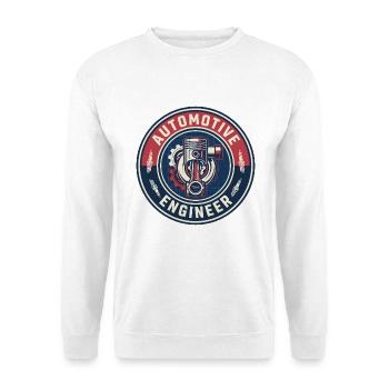Kolbenabzeichen des Vintage Automotive Engineer-Motors - Unisex Pullover - Weiß - Vorne - Alina (178cm) & Michal (187cm)