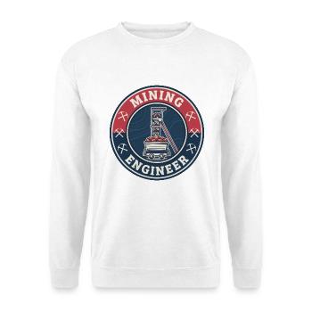 Vintage Mining Engineer Headframe-Wagenabzeichen-Deckel - Unisex Pullover - Weiß - Vorne - Alina (178cm) & Michal (187cm)