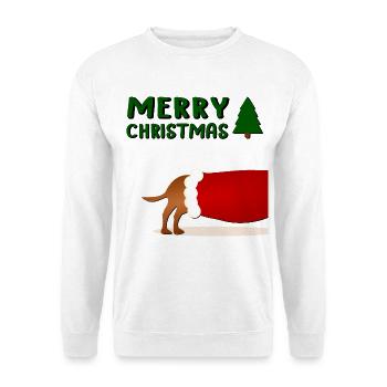 Froher Weihnachtshund - Unisex Pullover - Weiß - Vorne - Alina (178cm) & Michal (187cm)
