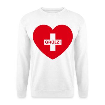 Grüezi (Herz / Schweizerkreuz / Schweiz / 1C) - Unisex Pullover - Weiß - Vorne - Alina (178cm) & Michal (187cm)
