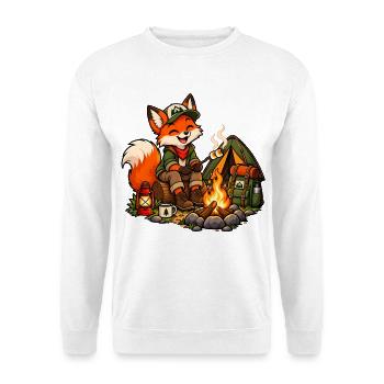 Fuchs beim Camping am Lagerfeuer - Unisex Pullover - Weiß - Vorne - Alina (178cm) & Michal (187cm)