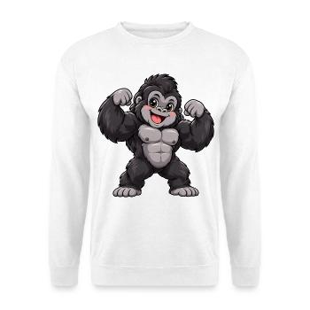 Gorilla Kawaii Style – Süßer Dschungelriese - Unisex Pullover - Weiß - Vorne - Alina (178cm) & Michal (187cm)
