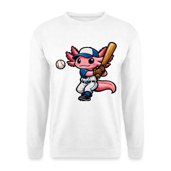 Axolotl beim Baseball – Süßes Sportmotiv - Unisex Pullover - Weiß - Vorne - Alina (178cm) & Michal (187cm)