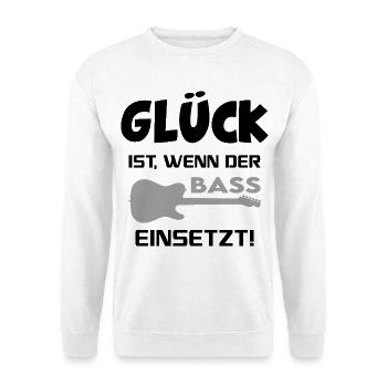 Glück ist Bass einsetzt Music Gitarre Musik Spruch - Unisex Pullover - Weiß - Vorne - Alina (178cm) & Michal (187cm)
