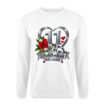 11.Hochzeitstag , 11 Jahre , Stahlhochzeit  - Unisex Pullover - Weiß - Vorne - Alina (178cm) & Michal (187cm)