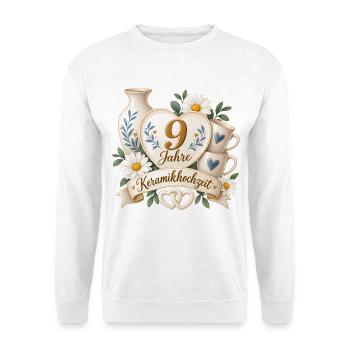 9.Hochzeitstag , 9 Jahre , Keramikhochzeit - Unisex Pullover - Weiß - Vorne - Alina (178cm) & Michal (187cm)