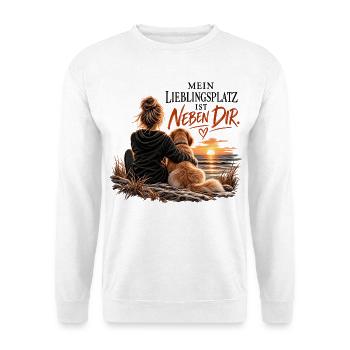 Nebendir am Meer: Hundeliebe - Unisex Pullover - Weiß - Vorne - Alina (178cm) & Michal (187cm)
