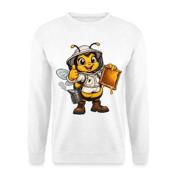 Hummel als Imker – Lustiges Bienenmotiv - Unisex Pullover - Weiß - Vorne - Alina (178cm) & Michal (187cm)