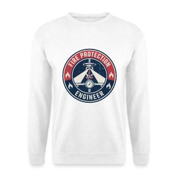 Vintage Brandschutzingenieur-Sprinklerabzeichen - Unisex Pullover - Weiß - Vorne - Alina (178cm) & Michal (187cm)