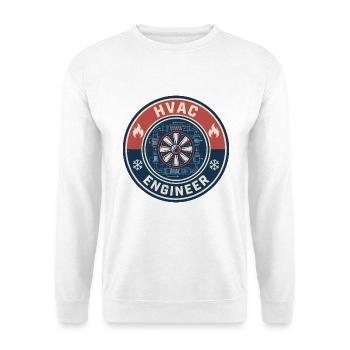 Vintage HVAC-Ingenieur Lüftungskanal-Lüfter-Abzeichen - Unisex Pullover - Weiß - Vorne - Alina (178cm) & Michal (187cm)