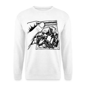 Suchtfoto Argentique – Filmverpackungsbeutel - Unisex Pullover - Weiß - Vorne - Alina (178cm) & Michal (187cm)