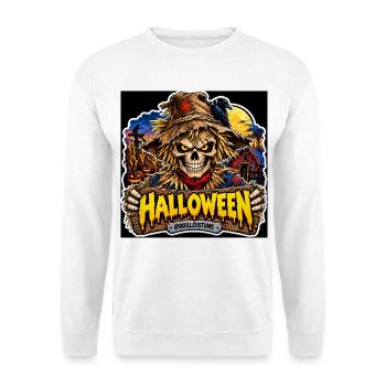 SkullCostume Halloween Edition: Die Vogelscheuche - Unisex Pullover - Weiß - Vorne - Alina (178cm) & Michal (187cm)