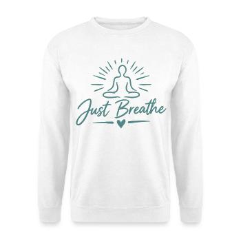  Yogasitz Achtsankeit Entspannung - Unisex Pullover - Weiß - Vorne - Alina (178cm) & Michal (187cm)